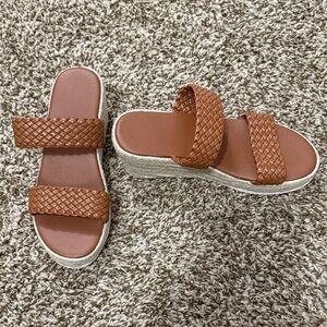Brown Woven Strap Wedge Sandals